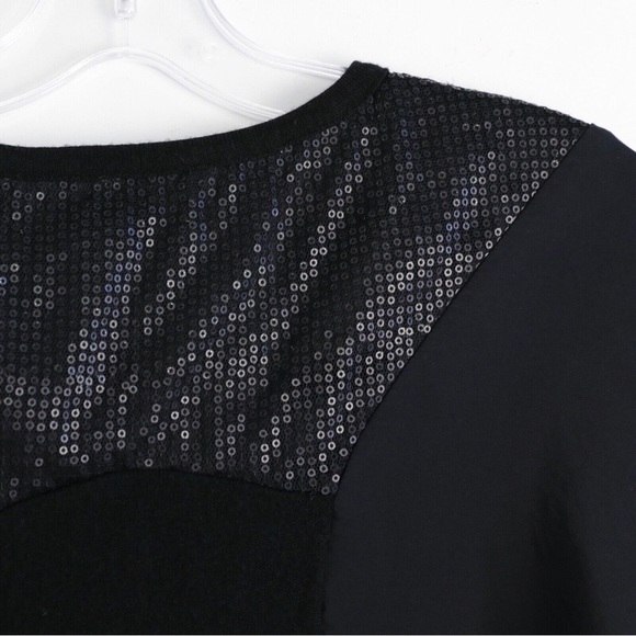 Nicole Miller black batwing sweater long knit top sequin silk tunic mixed fabric - Picture 6 of 6